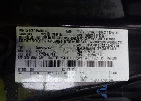 2012 Ford Focus Sel z USA, uszkodzony, nr VIN 1FAHP3H22CL472151